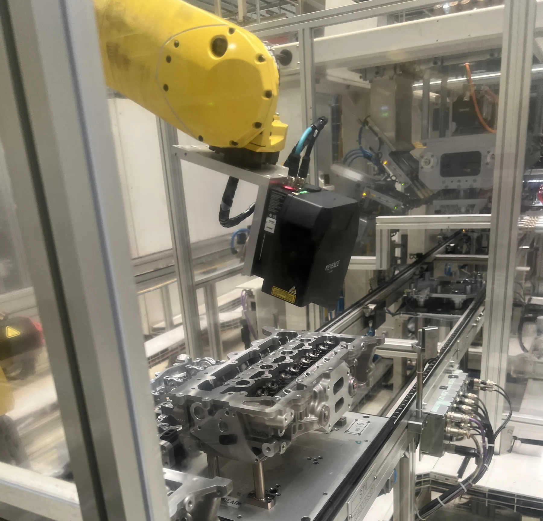 Engine block with valve springs under the 3D scanner