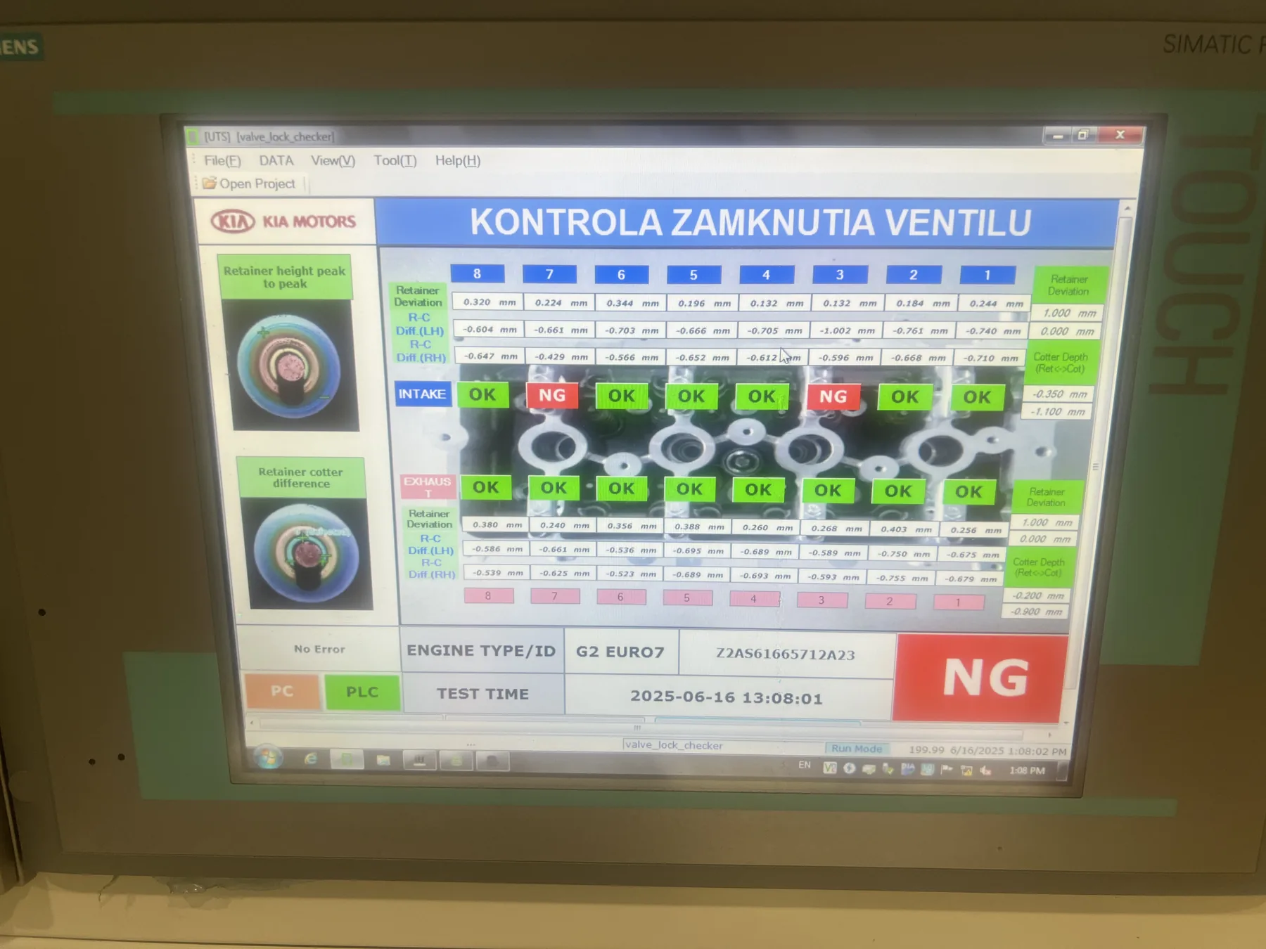 Spring alignment result from the vision system