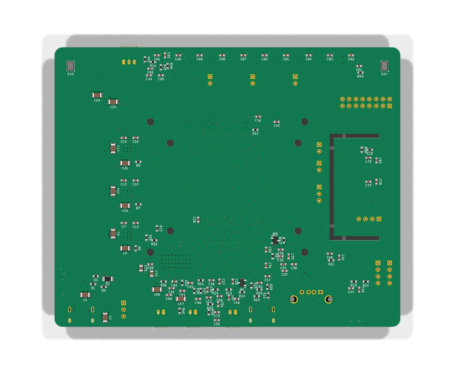 3D render of the HomeDeck board from below, showing the passives that face the display